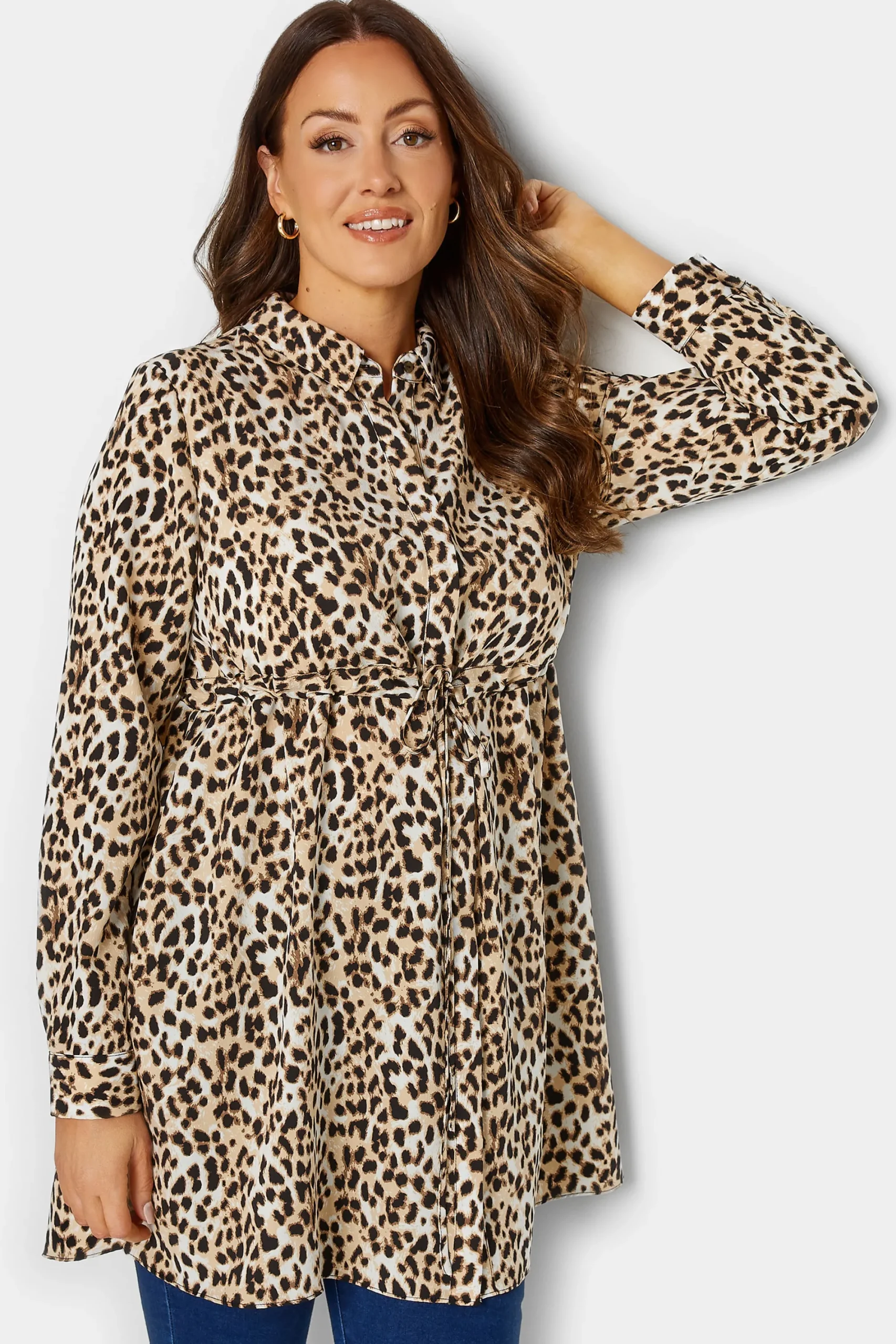M&Co Womens Brown Animal Print Tie Waist Tunic Shirt>Women Shirts