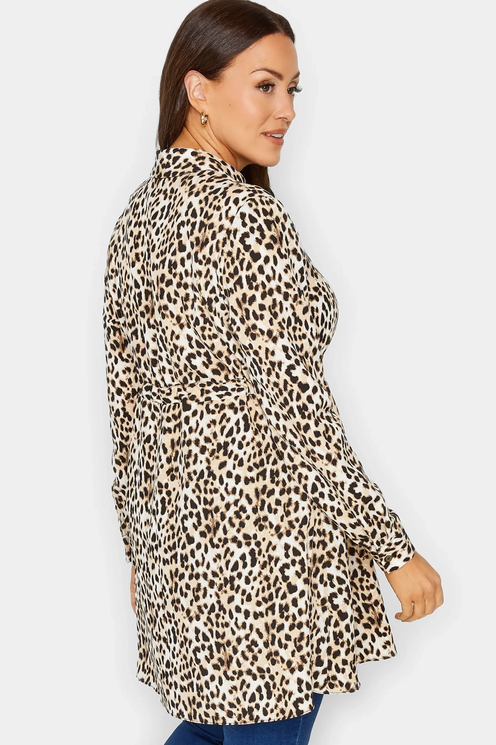 M&Co Womens Brown Animal Print Tie Waist Tunic Shirt>Women Shirts
