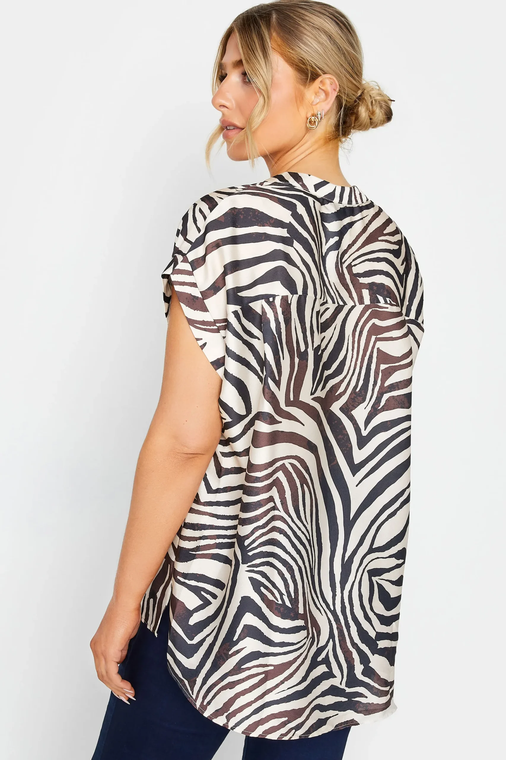 M&Co Womens Brown Animal Print Shirt>Women Short Sleeve Tops