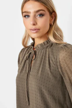 M&Co Womens Brown Dobby Tie Neck Blouse><noscript><img width=