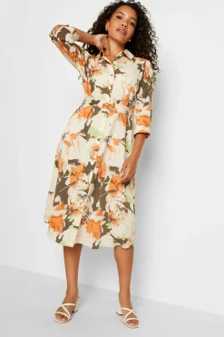 M&Co Womens Brown Floral Print Button Through Shirt Dress>Women Wedding Guest Dresses