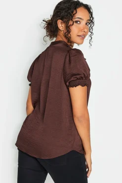 M&Co Womens Brown Frill Satin Blouse><noscript><img width=