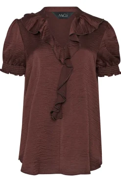 M&Co Womens Brown Frill Satin Blouse><noscript><img width=
