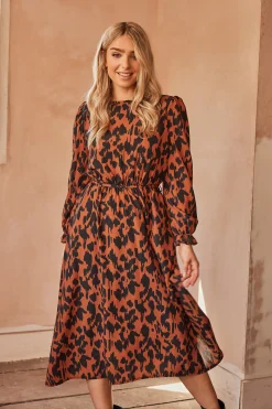 M&Co Womens Brown Leopard Print Smock Dress>Women Midi Dresses