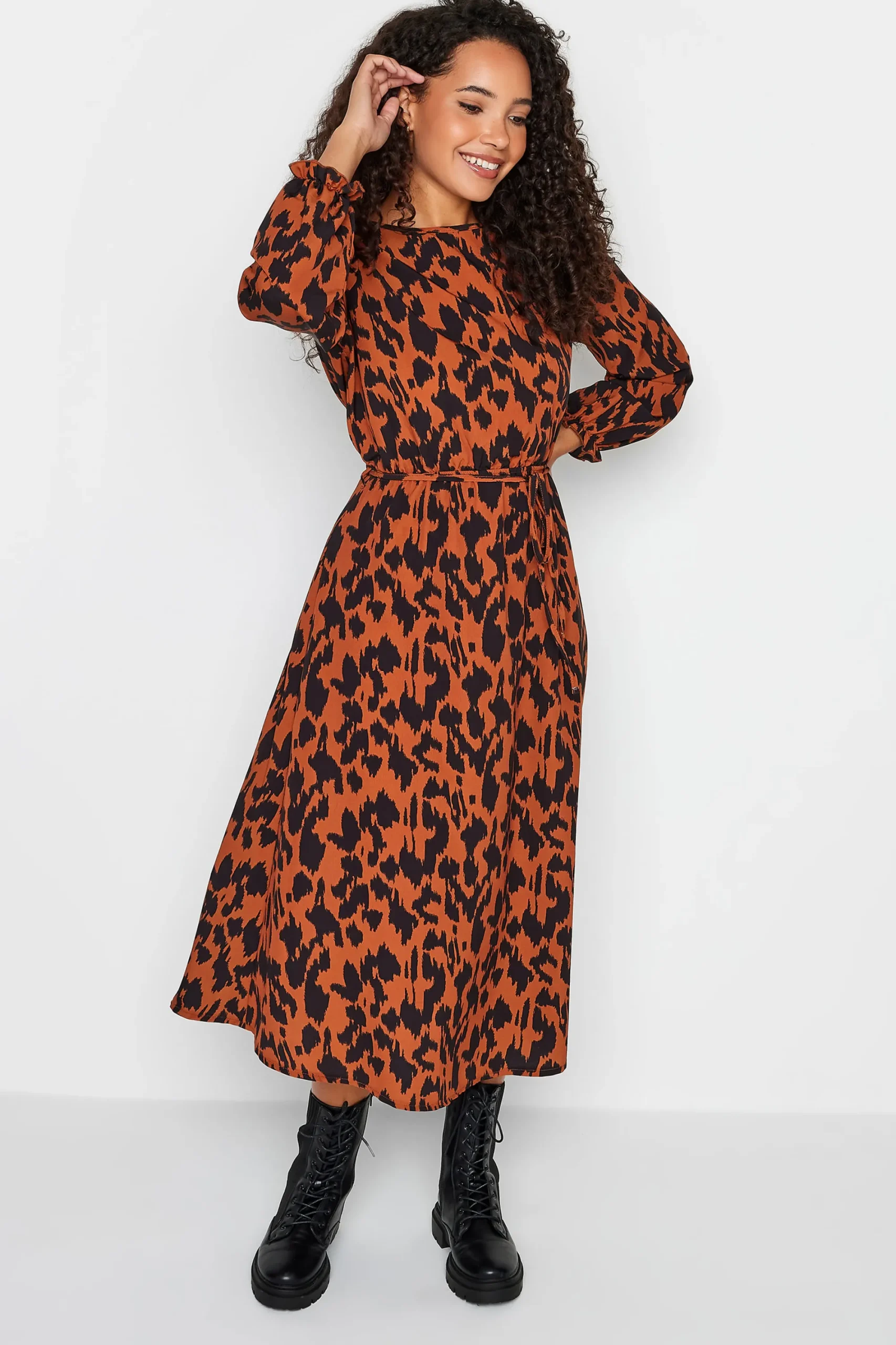 M&Co Womens Brown Leopard Print Smock Dress>Women Midi Dresses