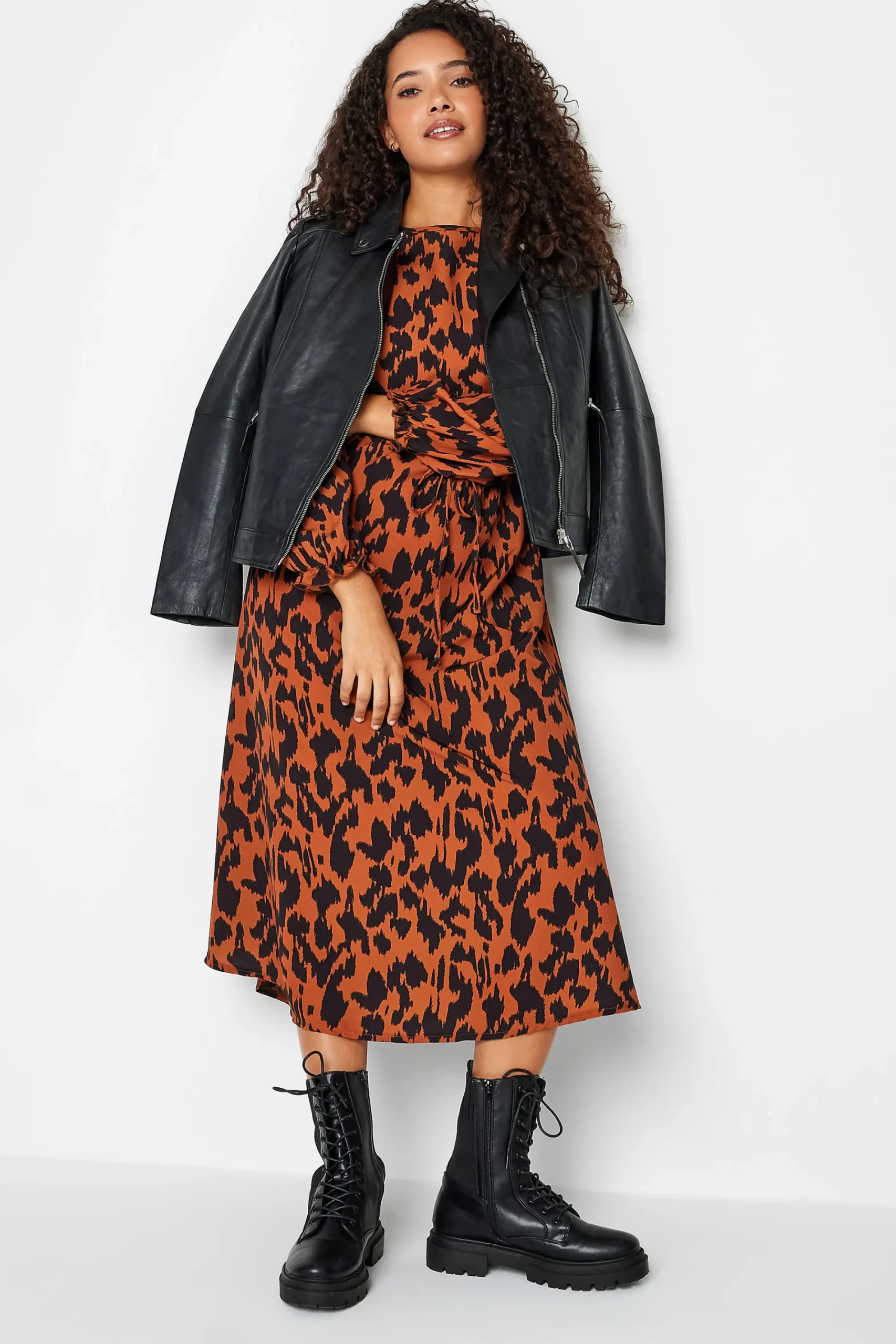 M&Co Womens Brown Leopard Print Smock Dress>Women Midi Dresses
