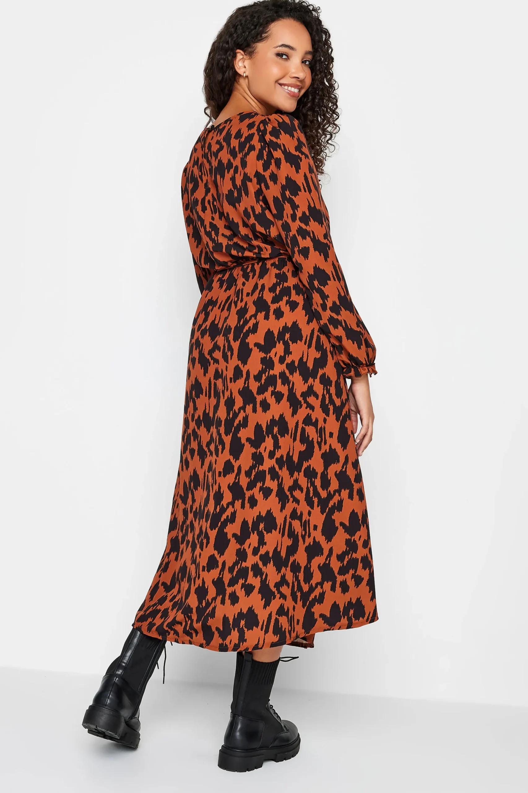 M&Co Womens Brown Leopard Print Smock Dress>Women Midi Dresses