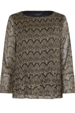 M&Co Womens Brown Long Sleeve Lace Print Pleat Top><noscript><img width=