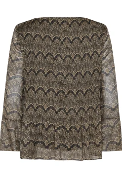 M&Co Womens Brown Long Sleeve Lace Print Pleat Top><noscript><img width=
