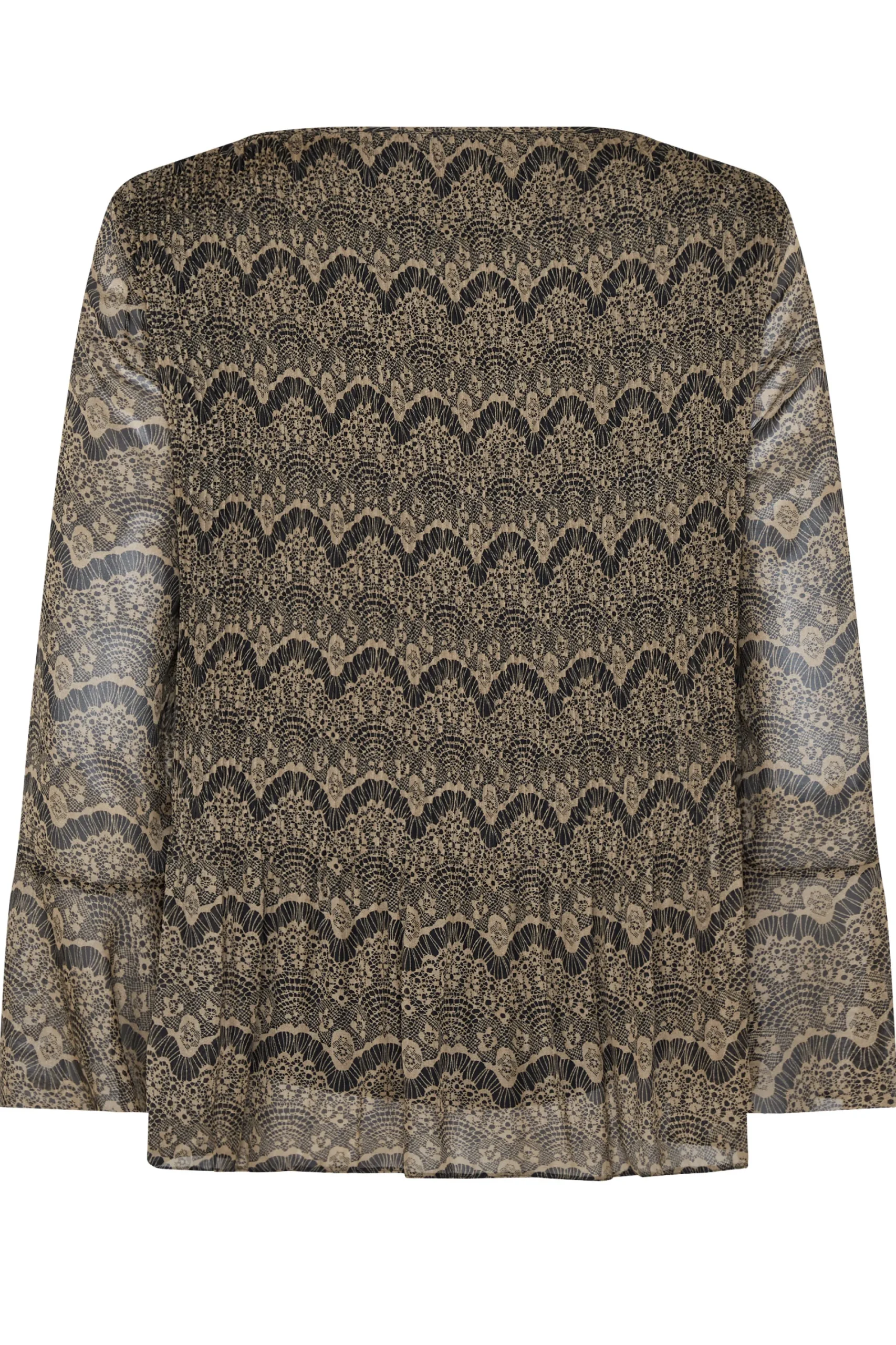 M&Co Womens Brown Long Sleeve Lace Print Pleat Top>Women Long Sleeve Tops