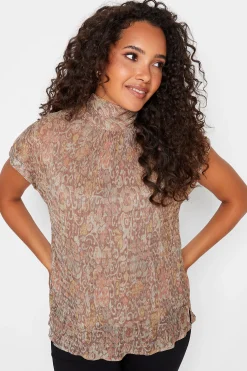 M&Co Womens Brown Paisley Print Glitter Blouse>Women Short Sleeve Tops