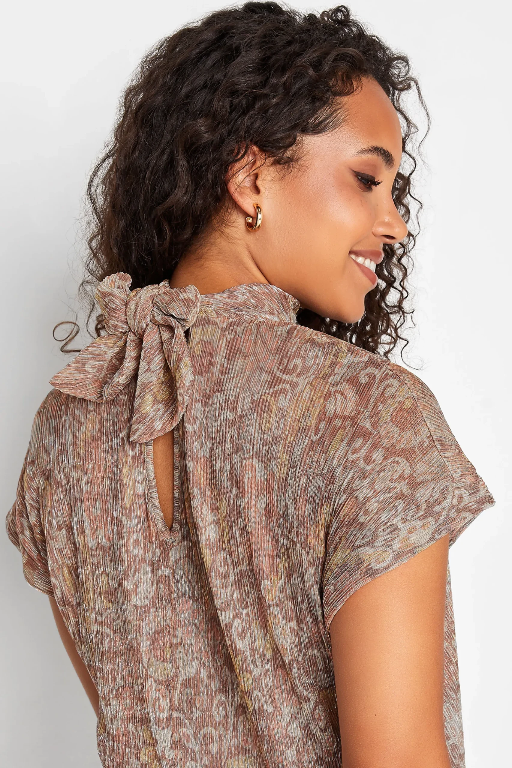 M&Co Womens Brown Paisley Print Glitter Blouse>Women Short Sleeve Tops