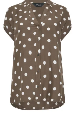 M&Co Womens Brown Polka Dot Blouse>Women Short Sleeve Tops