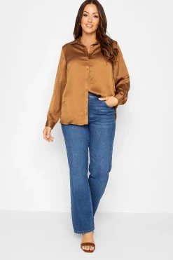 M&Co Womens Brown Satin Shirt>Women Shirts