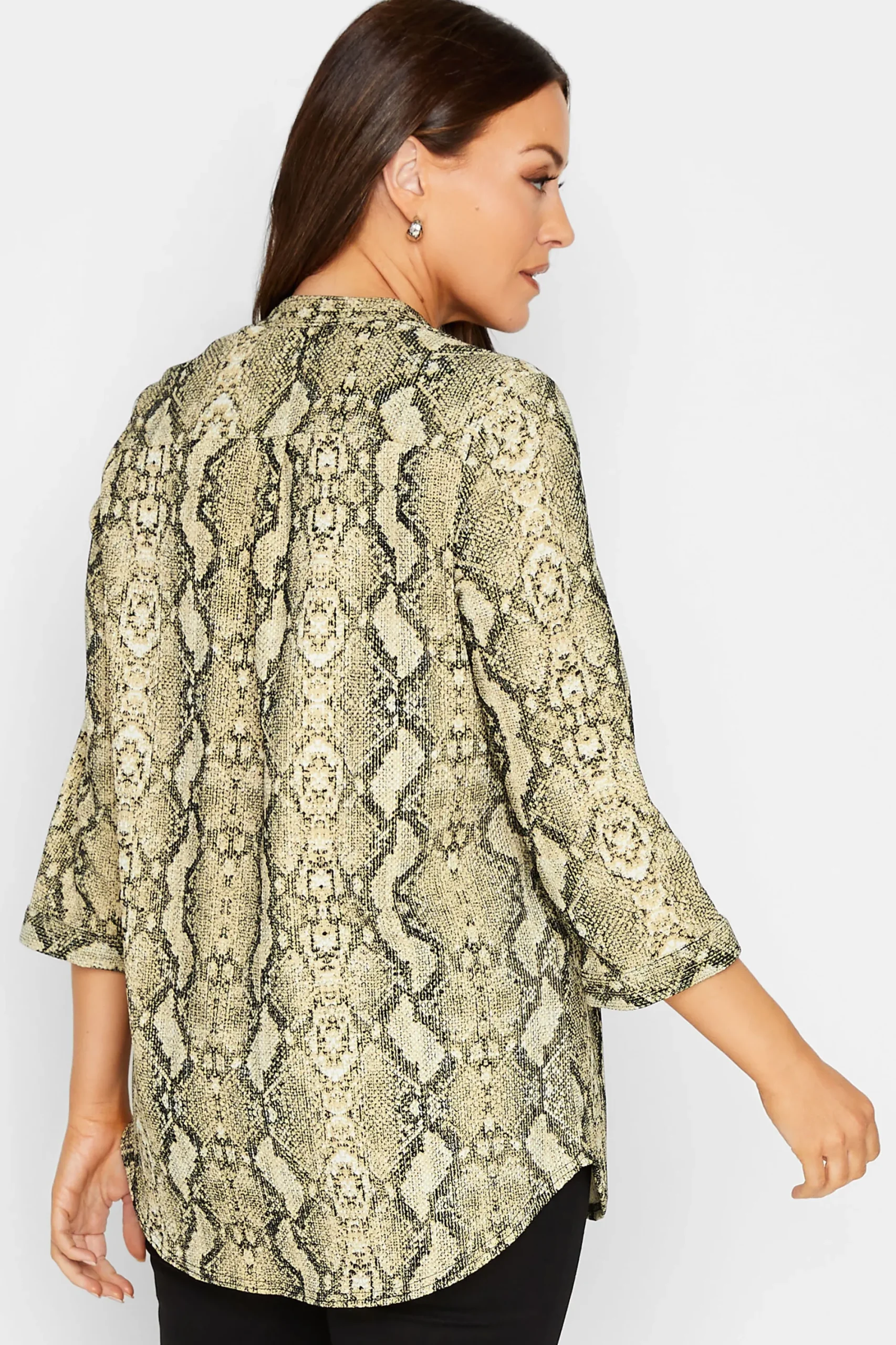 M&Co Womens Brown Snake Print Half Placket Shirt>Women Shirts