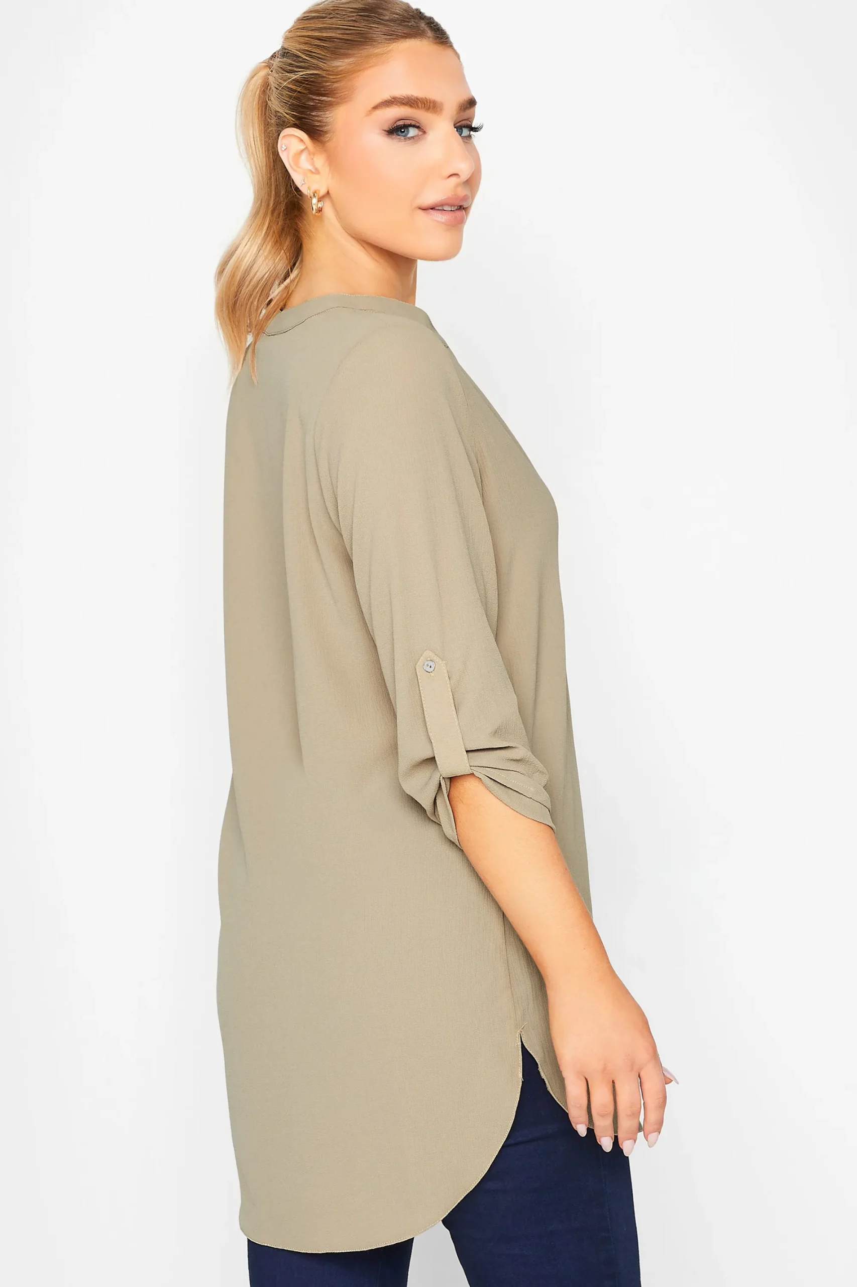 M&Co Womens Brown Statement Button Tab Sleeve Shirt>Women Shirts