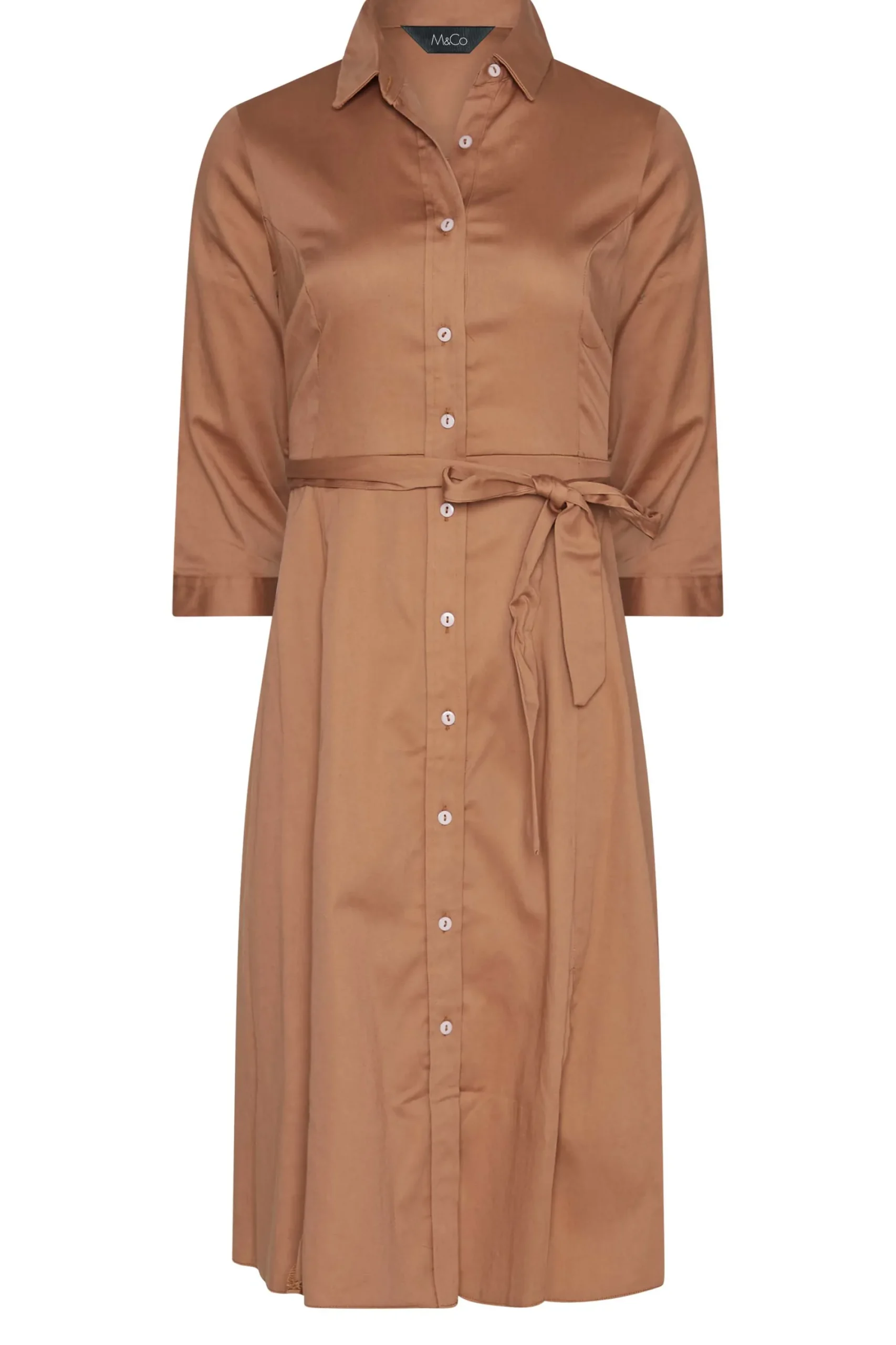 M&Co Womens Brown Tie Waist Shirt Dress>Women Wedding Guest Dresses