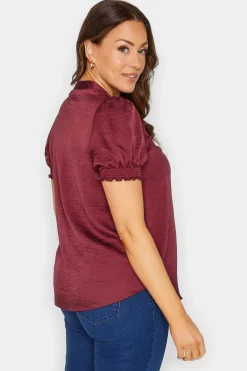 M&Co Womens Burgundy Red Frill Satin Blouse><noscript><img width=