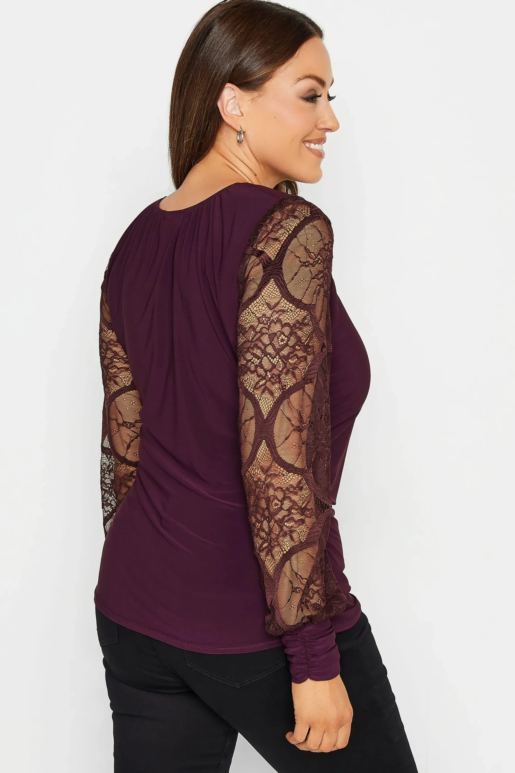 M&Co Womens Burgundy Red Lace Long Sleeve Top>Women Blouses