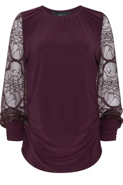 M&Co Womens Burgundy Red Lace Long Sleeve Top><noscript><img width=