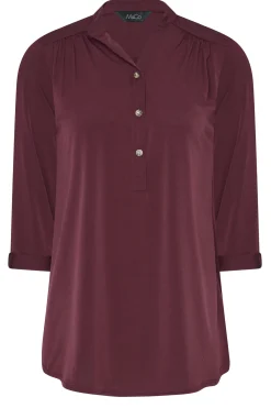 M&Co Womens Burgundy Red Half Placket Blouse><noscript><img width=