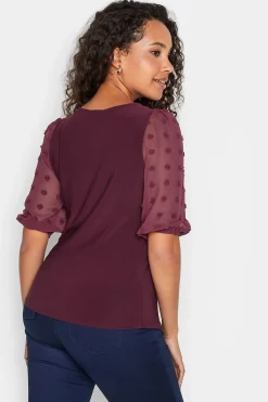 M&Co Womens Burgundy Red Dobby Sleeve Blouse><noscript><img width=