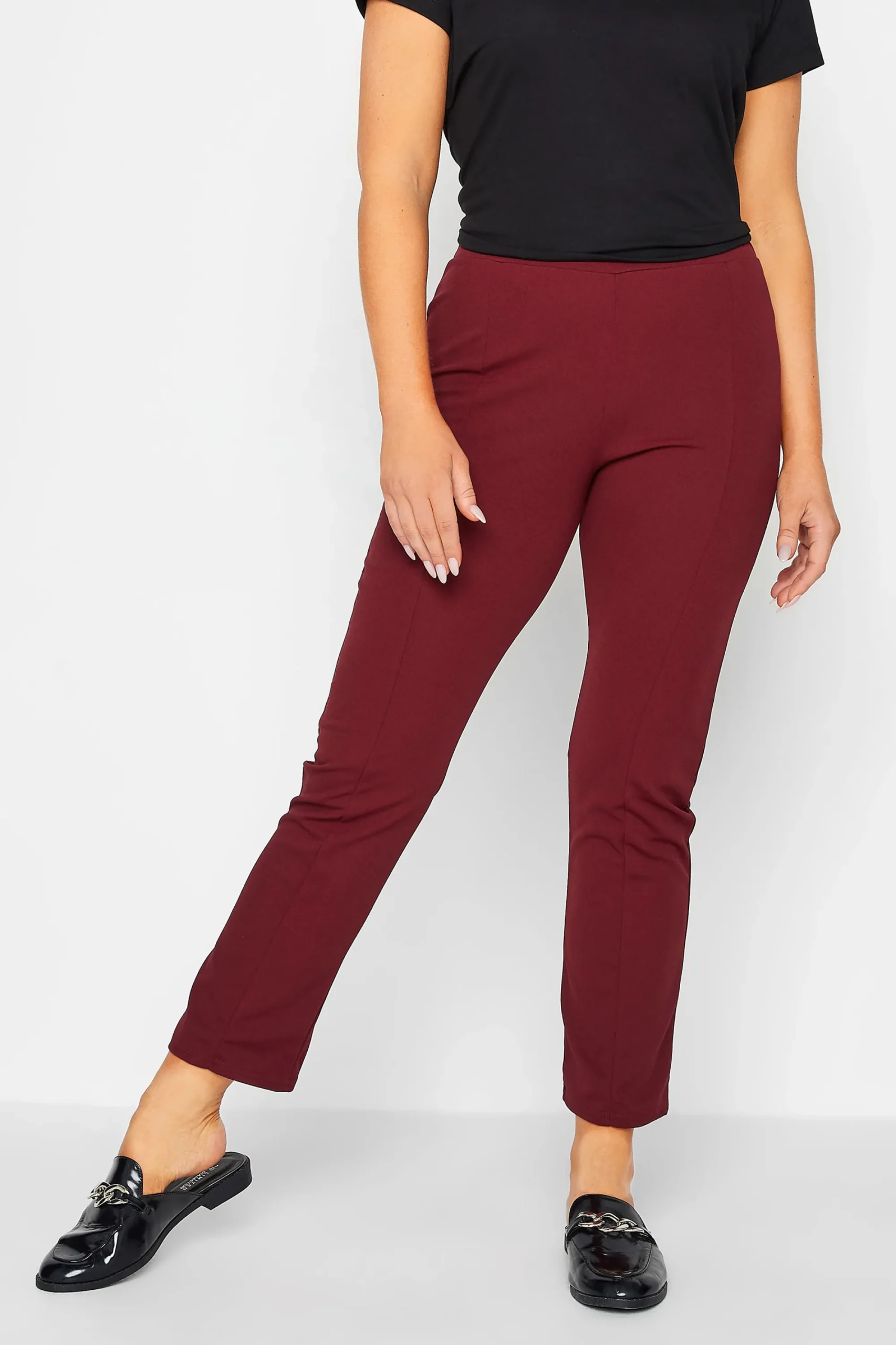 M&Co Womens Burgundy Red Stretch Tapered Trousers>Women Trousers