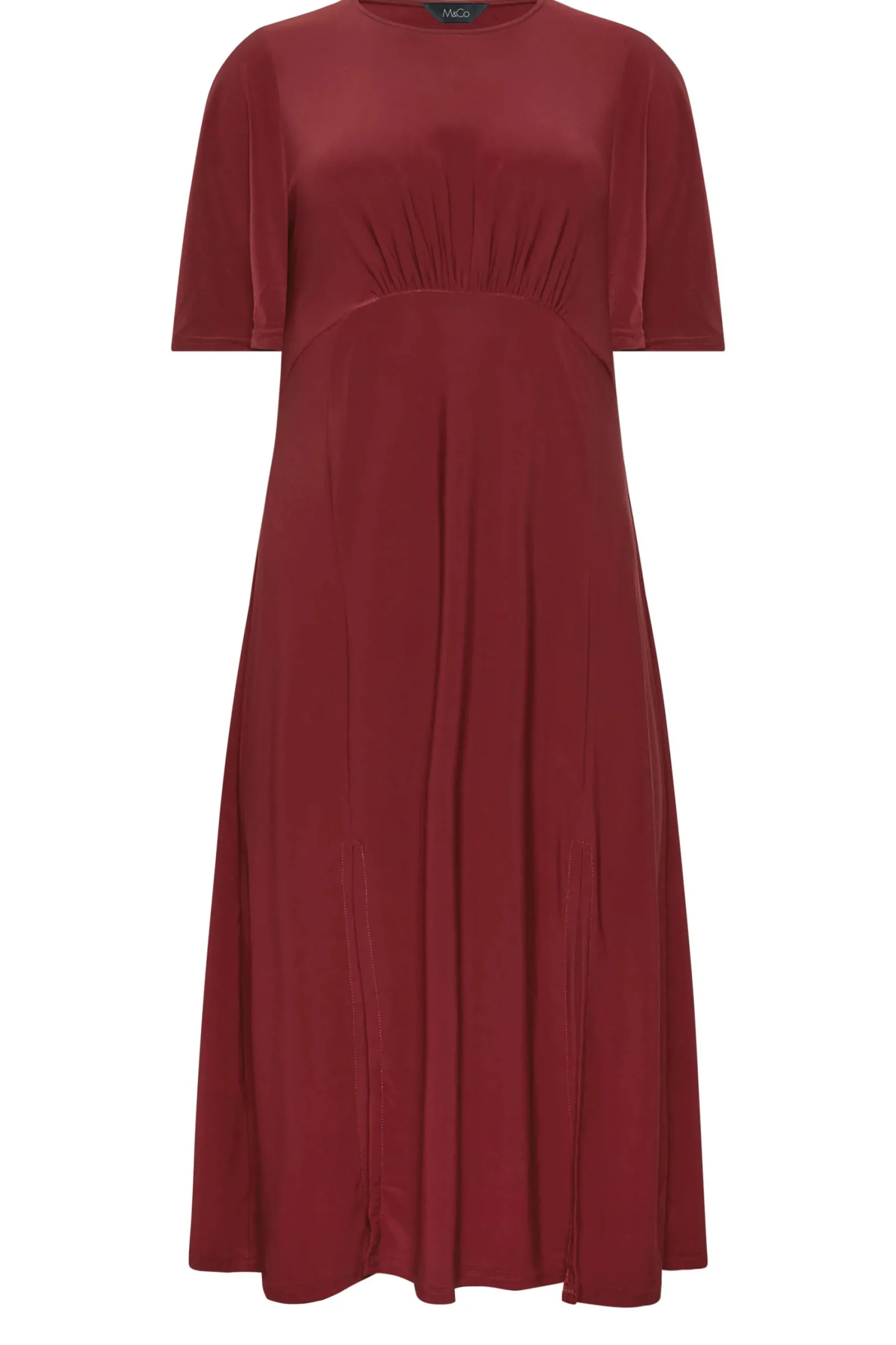 M&Co Womens Burgundy Red Angel Sleeve Split Hem Midi Dress>Women Wedding Guest Dresses