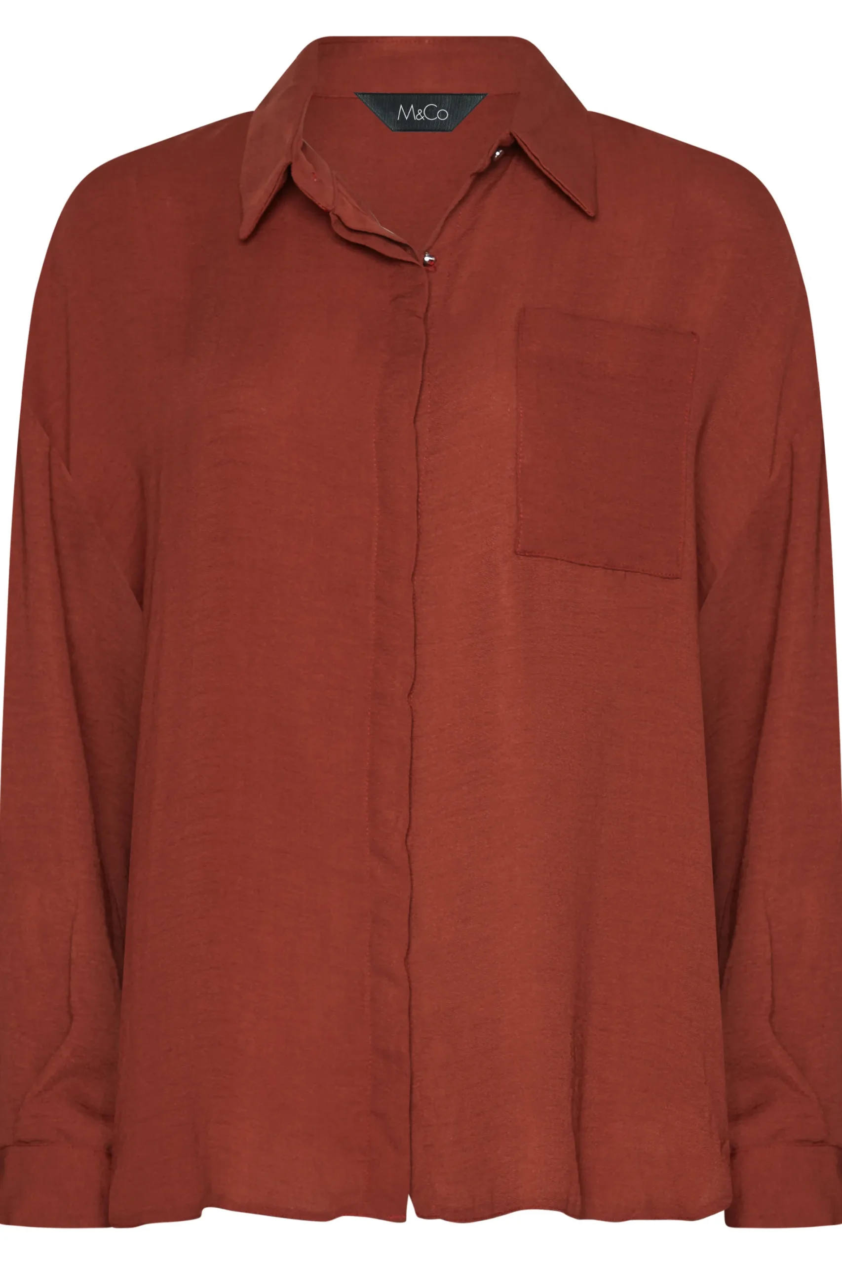 M&Co Womens Burnt Orange Button Through Pocket Shirt>Women Shirts