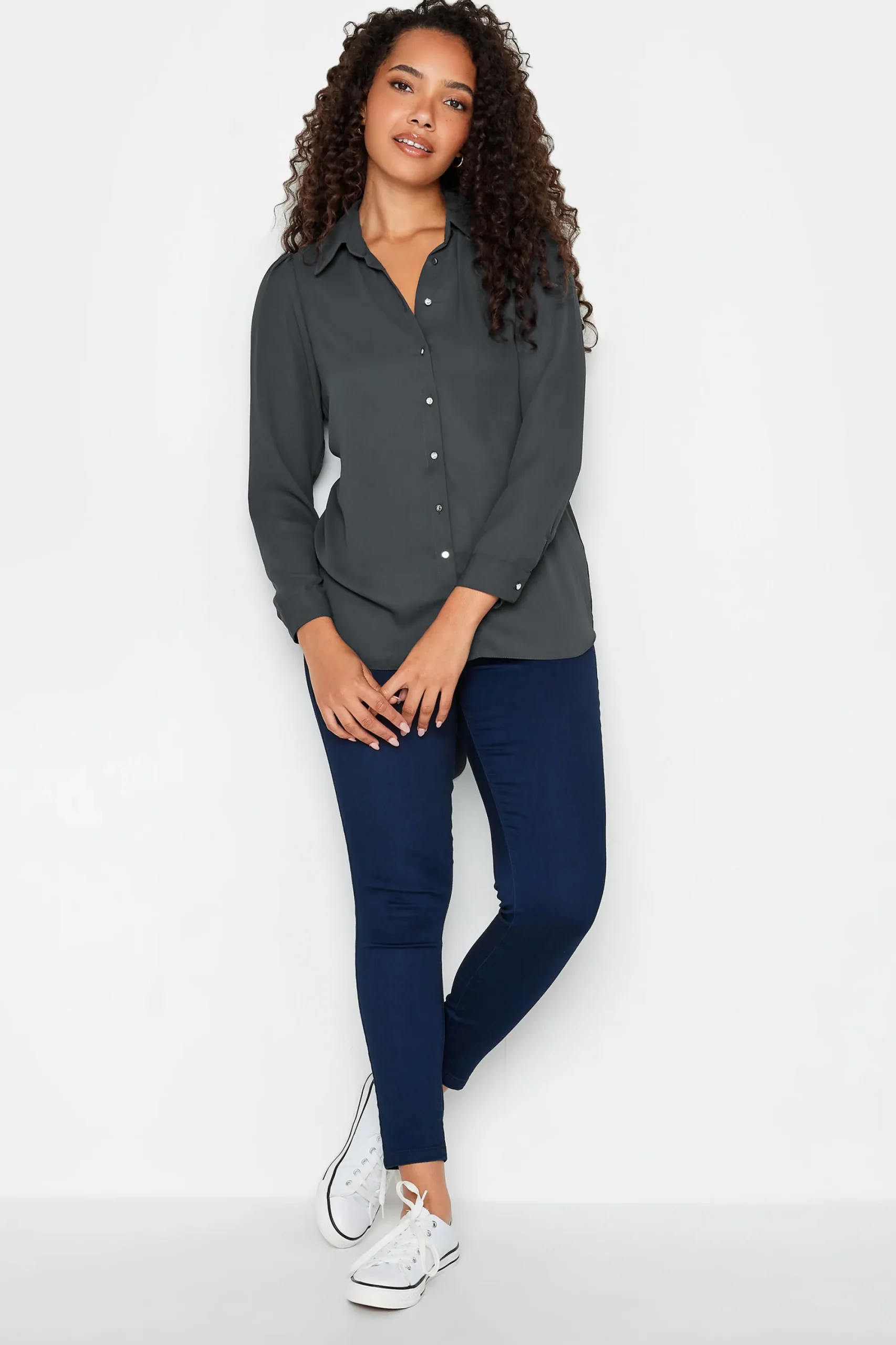 M&Co Womens Charcoal Grey Tie Back Tunic Shirt>Women Shirts