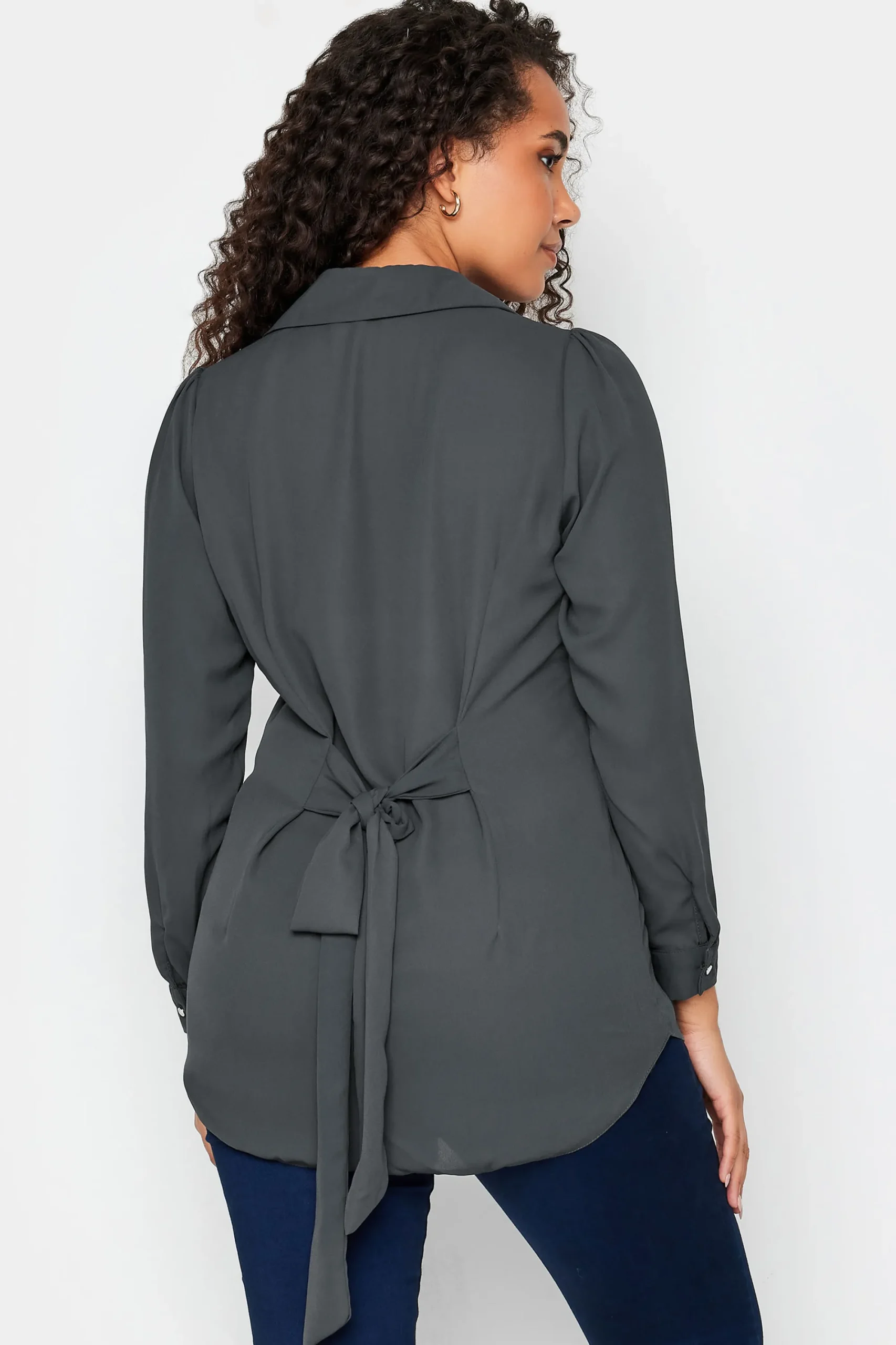 M&Co Womens Charcoal Grey Tie Back Tunic Shirt>Women Shirts