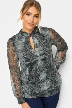 M&Co Womens Charcoal Grey Snake Print Keyhole Blouse>Women Blouses