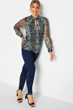 M&Co Womens Charcoal Grey Snake Print Keyhole Blouse>Women Blouses