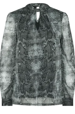 M&Co Womens Charcoal Grey Snake Print Keyhole Blouse><noscript><img width=