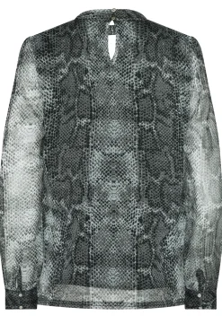 M&Co Womens Charcoal Grey Snake Print Keyhole Blouse><noscript><img width=