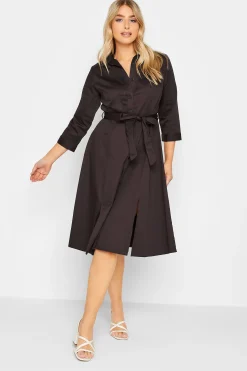 M&Co Womens Chocolate Brown Tie Waist Shirt Dress>Women Shirt Dresses