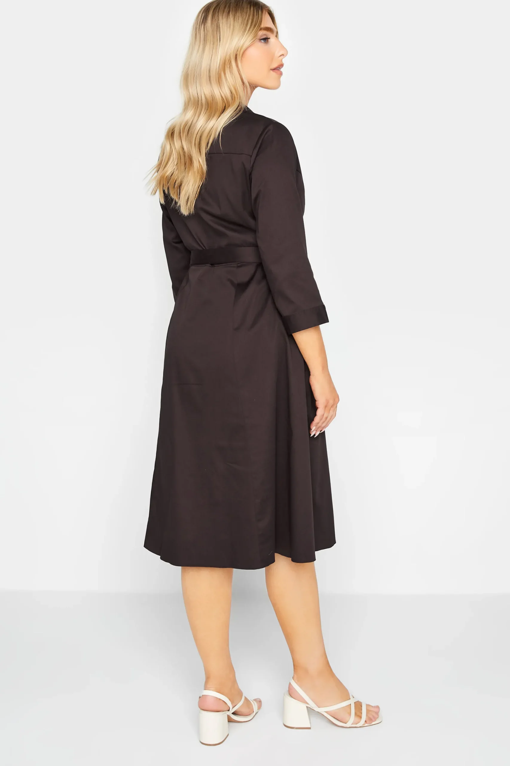 M&Co Womens Chocolate Brown Tie Waist Shirt Dress>Women Shirt Dresses