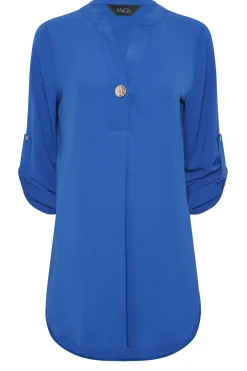 M&Co Womens Cobalt Blue Statement Button Tab Sleeve Shirt><noscript><img width=