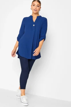 M&Co Womens Cobalt Blue Long Sleeve Button Blouse>Women Shirts