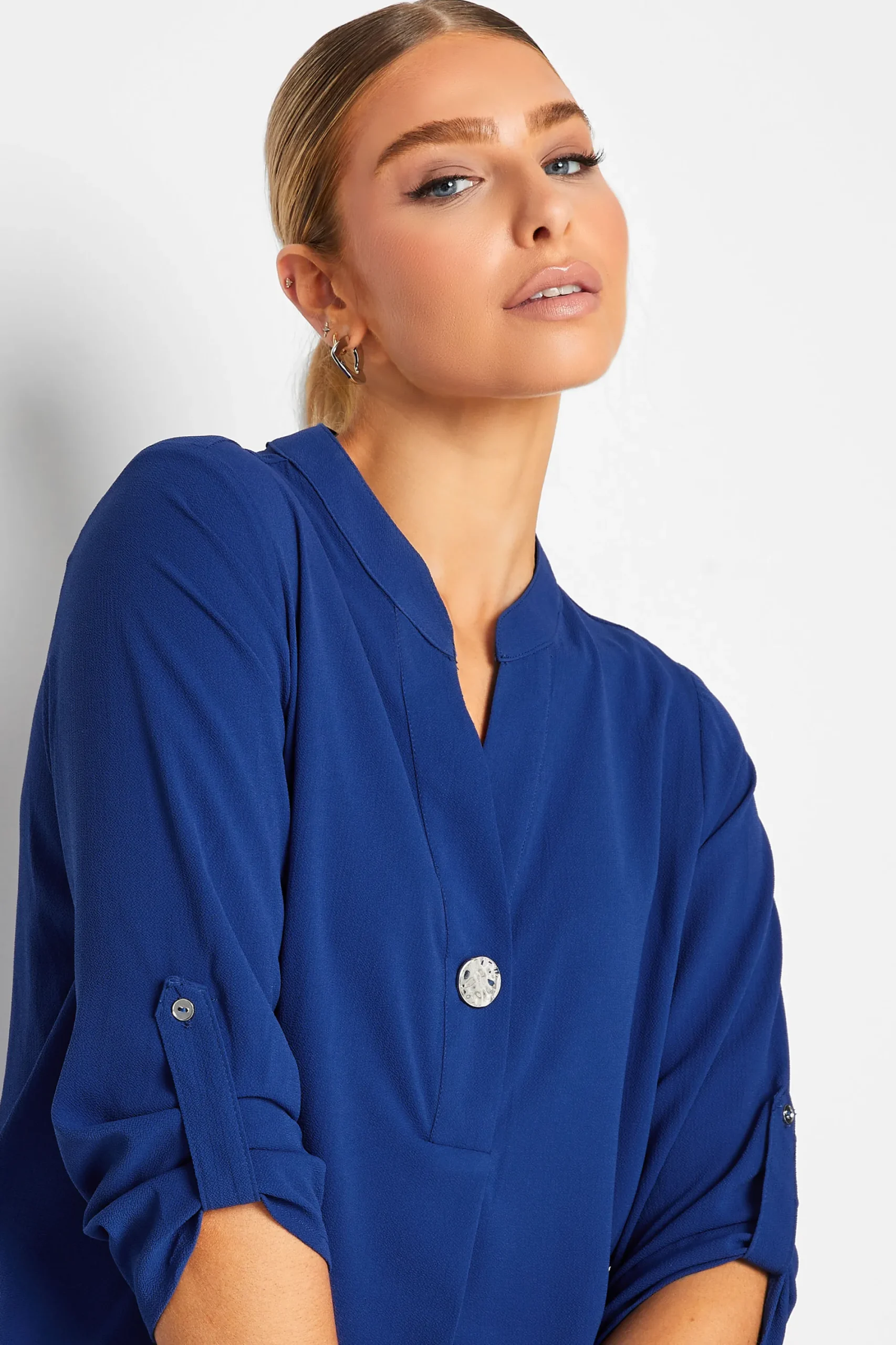 M&Co Womens Cobalt Blue Long Sleeve Button Blouse>Women Shirts