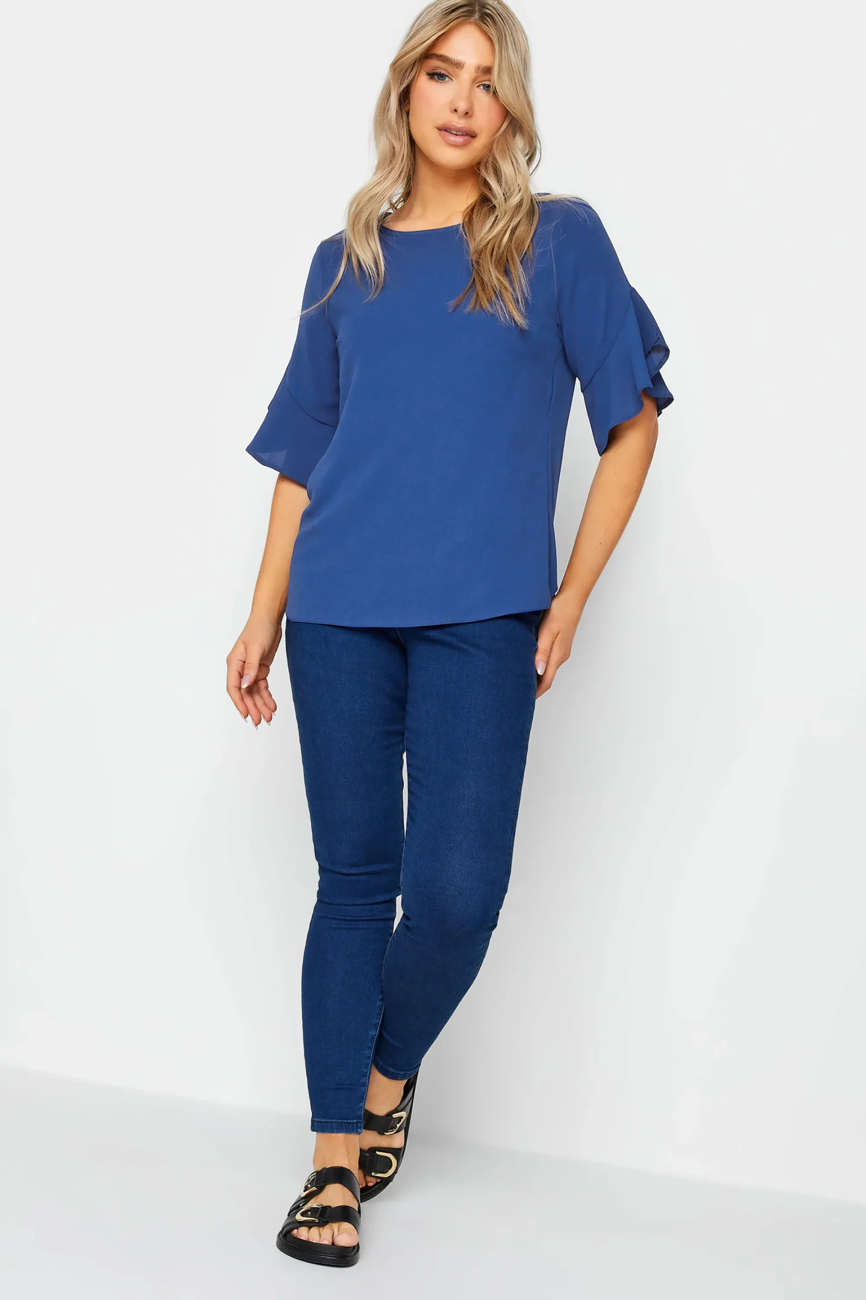 M&Co Womens Cobalt Blue Frill Sleeve Blouse>Women Short Sleeve Tops