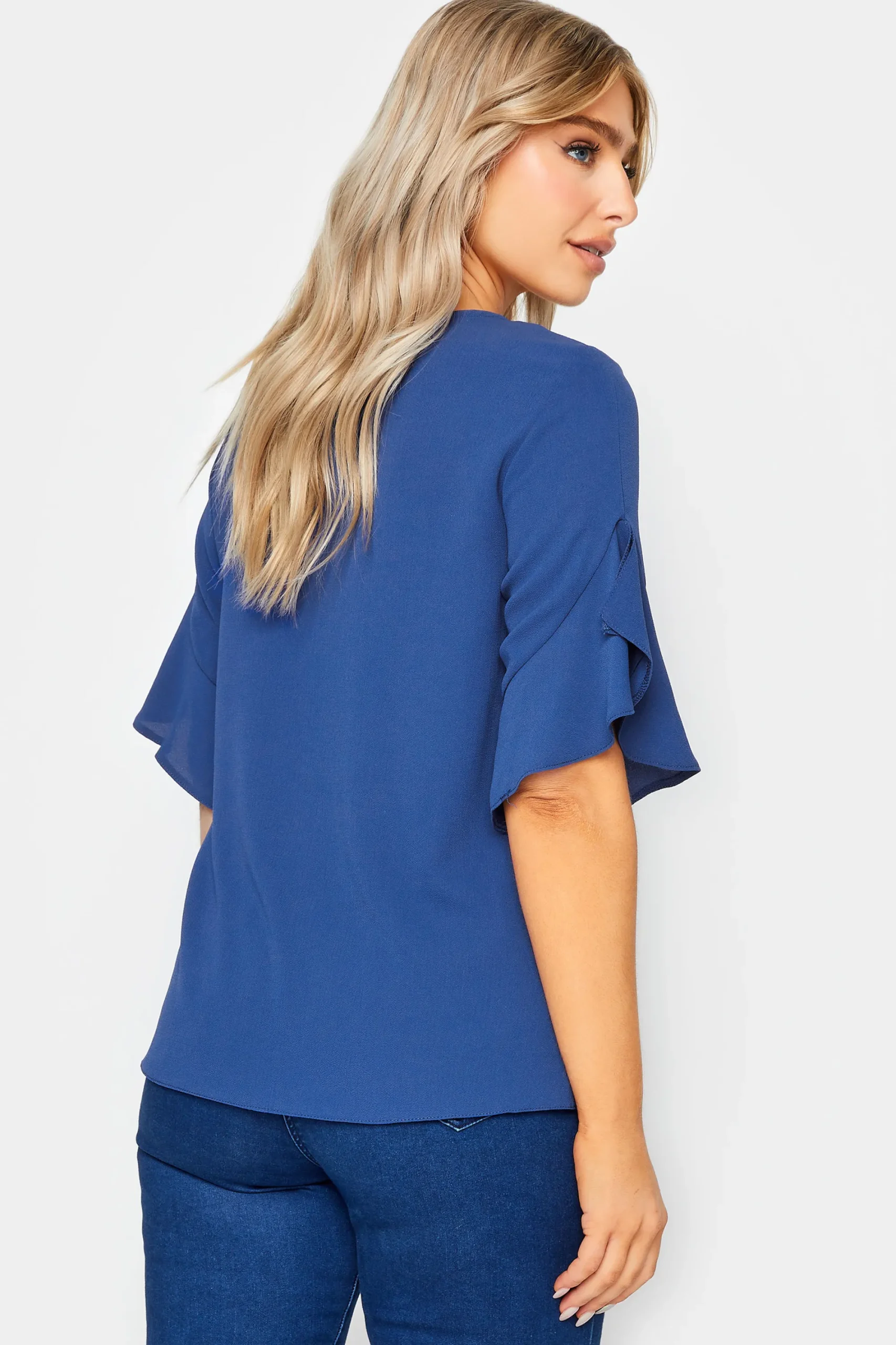 M&Co Womens Cobalt Blue Frill Sleeve Blouse>Women Short Sleeve Tops