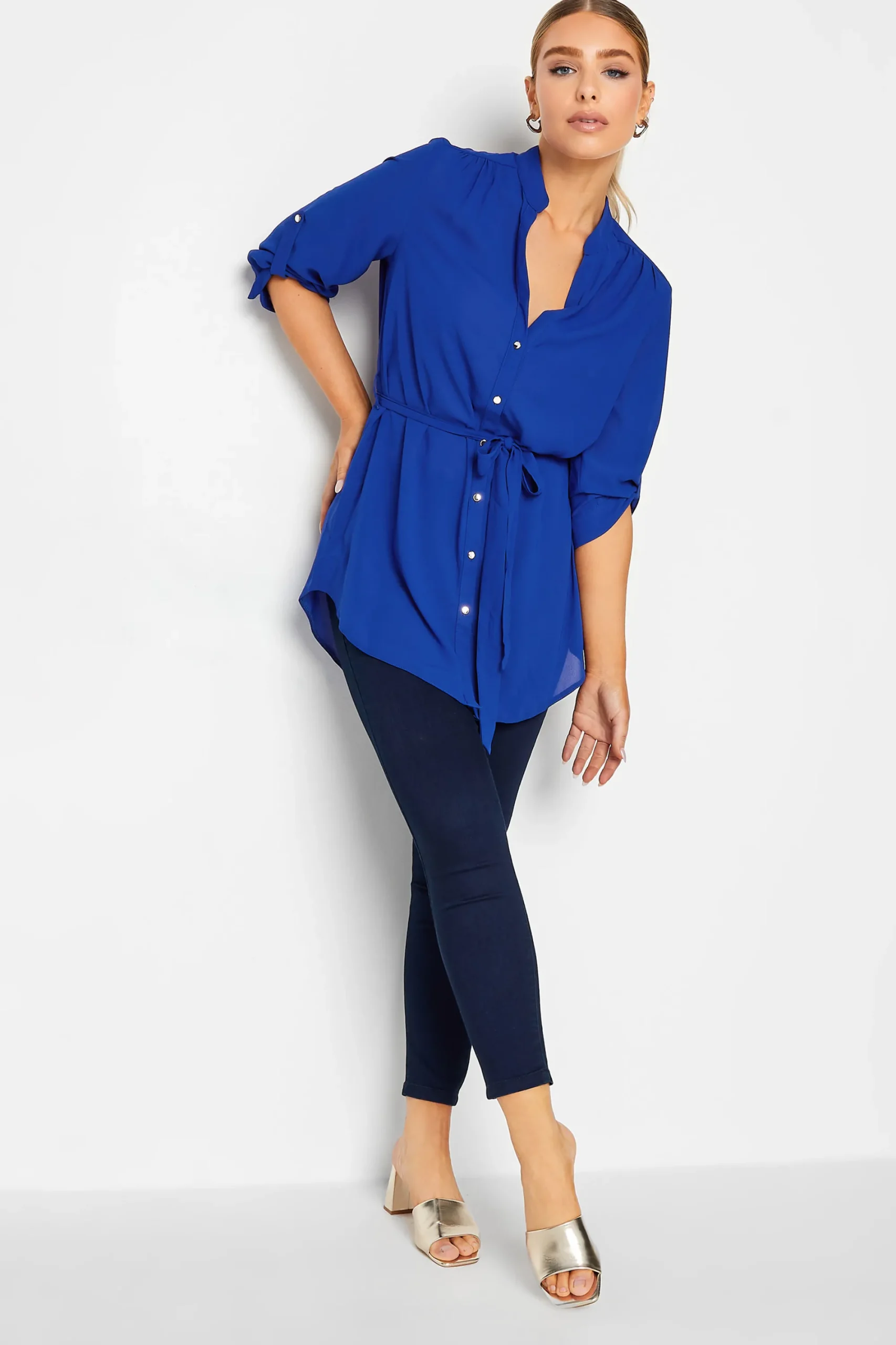 M&Co Womens Cobalt Blue Tie Waist Blouse>Women Shirts
