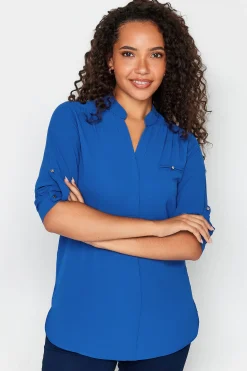 M&Co Womens Cobalt Blue Tab Sleeve Blouse>Women Shirts