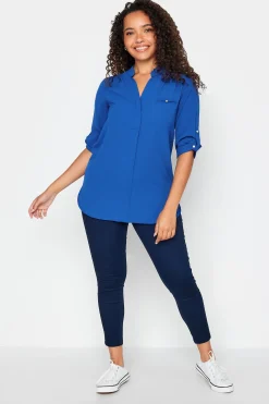 M&Co Womens Cobalt Blue Tab Sleeve Blouse>Women Shirts