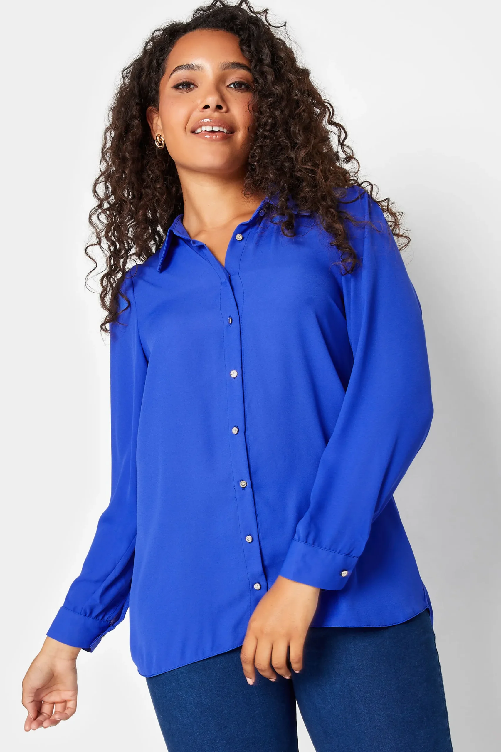 M&Co Womens Cobalt Blue Button Through Tunic Shirt>Women Shirts