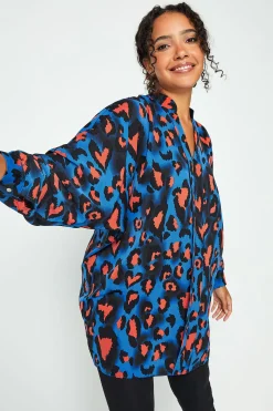 M&Co Womens Cobalt Blue Leopard Print Blouse>Women Shirts