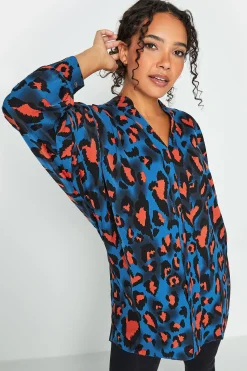 M&Co Womens Cobalt Blue Leopard Print Blouse>Women Shirts