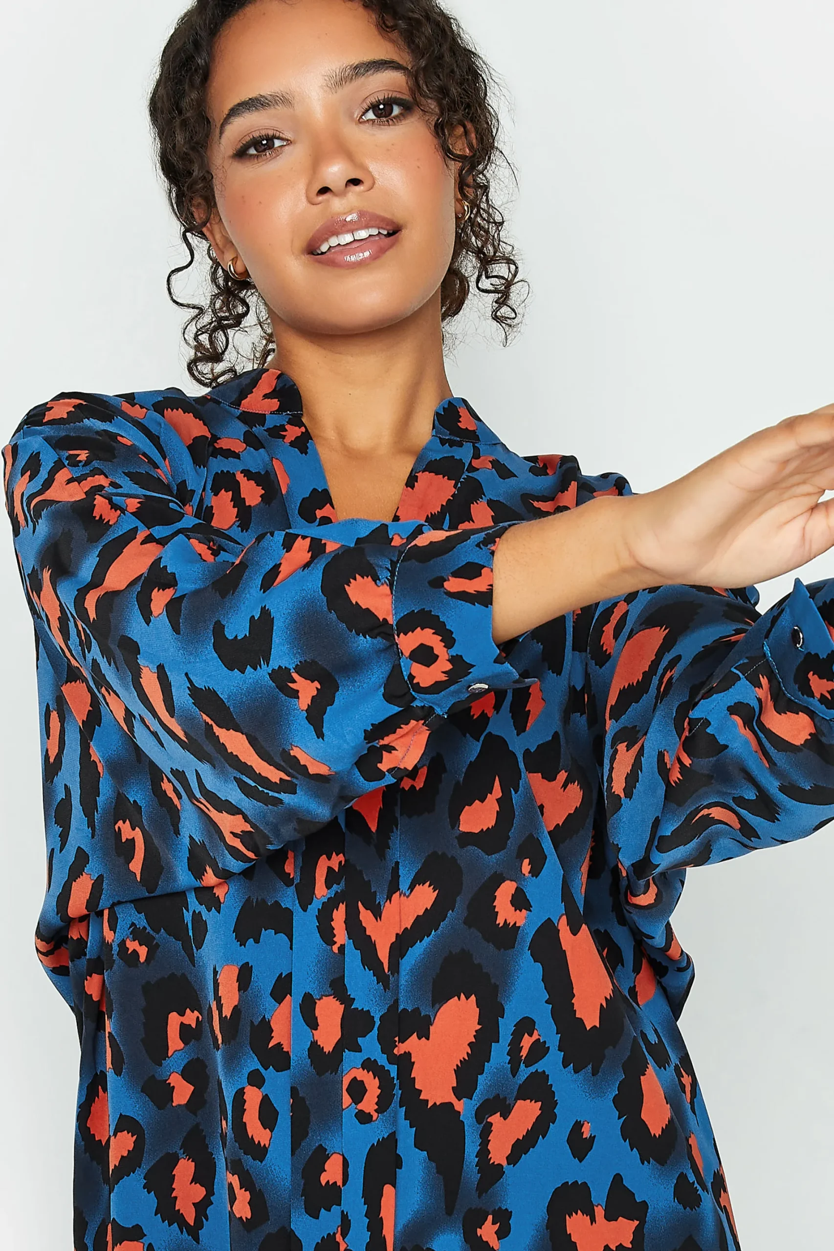 M&Co Womens Cobalt Blue Leopard Print Blouse>Women Shirts