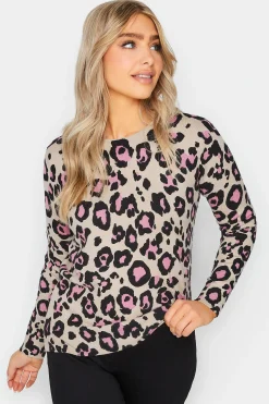 M&Co Womens Cream & Pink Animal Print Jumper>Women Long Sleeve Tops
